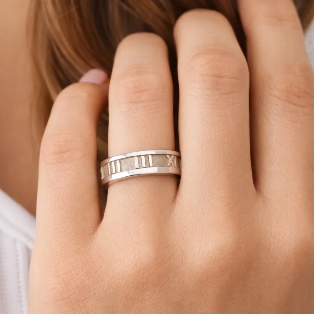 Tiffany & Co. Atlas Band Sterling Silver Roman Numeral Band